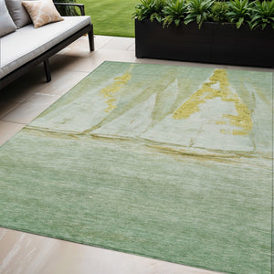 HomeRoots 5' Nautical Green and Gold Washable Area Rug - Durable Indoor/Outdoor Floor Covering for Any Space 5' X 8' 631036