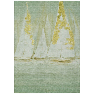 HomeRoots 5' Nautical Green and Gold Washable Area Rug - Durable Indoor/Outdoor Floor Covering for Any Space 5' X 8' 631036