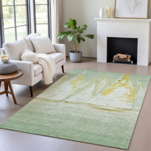 HomeRoots 5' Nautical Green and Gold Washable Area Rug - Durable Indoor/Outdoor Floor Covering for Any Space 5' X 8' 631036