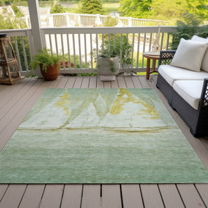HomeRoots 5' Nautical Green and Gold Washable Area Rug - Durable Indoor/Outdoor Floor Covering for Any Space 5' X 8' 631036