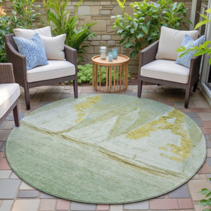 HomeRoots 5' Nautical Green and Gold Washable Area Rug - Durable Indoor/Outdoor Floor Covering for Any Space 8' Round 631037