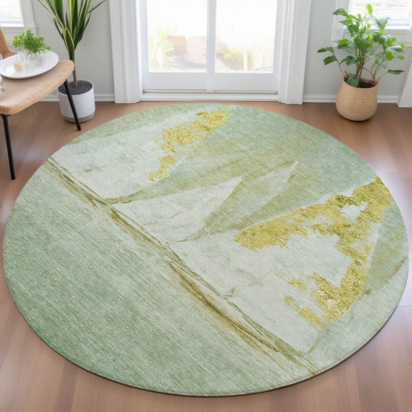 HomeRoots 5' Nautical Green and Gold Washable Area Rug - Durable Indoor/Outdoor Floor Covering for Any Space 8' Round 631037