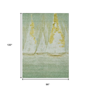 HomeRoots 5' Nautical Green and Gold Washable Area Rug - Durable Indoor/Outdoor Floor Covering for Any Space 8' X 10' 631038