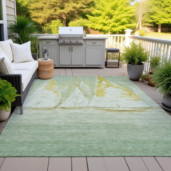 HomeRoots 5' Nautical Green and Gold Washable Area Rug - Durable Indoor/Outdoor Floor Covering for Any Space 8' X 10' 631038