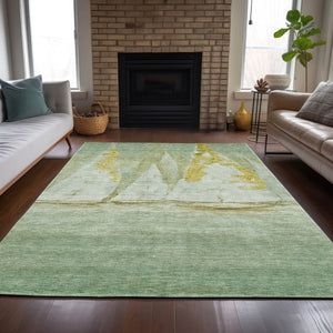HomeRoots 5' Nautical Green and Gold Washable Area Rug - Durable Indoor/Outdoor Floor Covering for Any Space 8' X 10' 631038