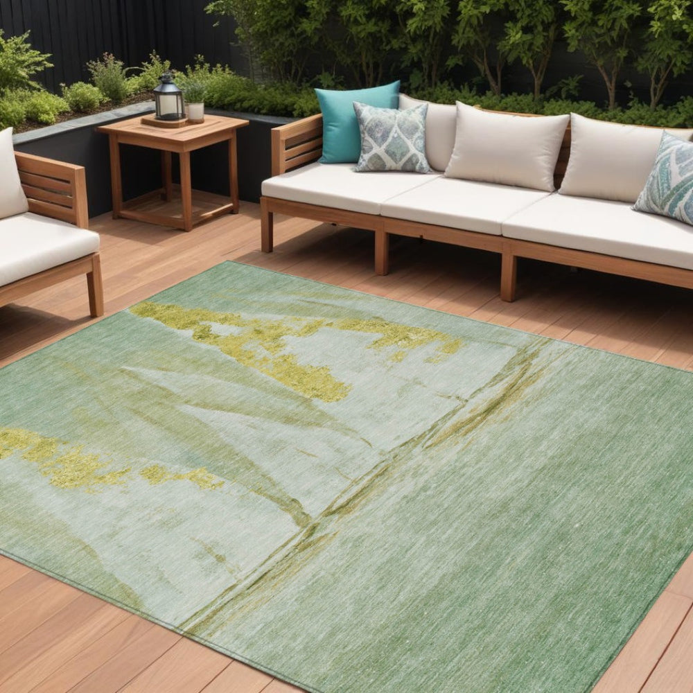 HomeRoots 5' Nautical Green and Gold Washable Area Rug - Durable Indoor/Outdoor Floor Covering for Any Space 9' X 12' 631039