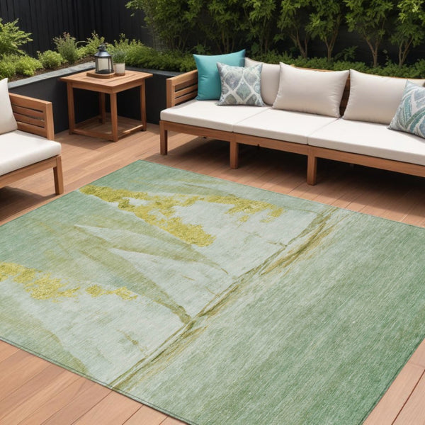 HomeRoots 5' Nautical Green and Gold Washable Area Rug - Durable Indoor/Outdoor Floor Covering for Any Space 10' X 14' 631040