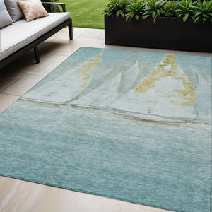 HomeRoots 5' Teal Blue and Gold Nautical Area Rug – Stylish, Durable, Washable for Indoor and Outdoor Spaces 5' X 8' 631042