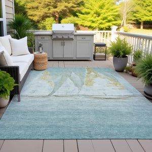 HomeRoots 5' Teal Blue and Gold Nautical Area Rug – Stylish, Durable, Washable for Indoor and Outdoor Spaces 5' X 8' 631042