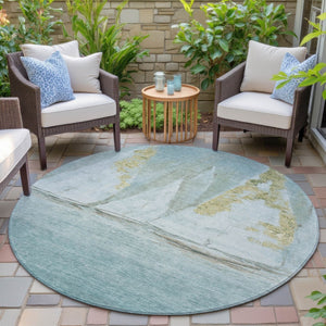 HomeRoots 5' Teal Blue and Gold Nautical Area Rug – Stylish, Durable, Washable for Indoor and Outdoor Spaces 8' Round 631043