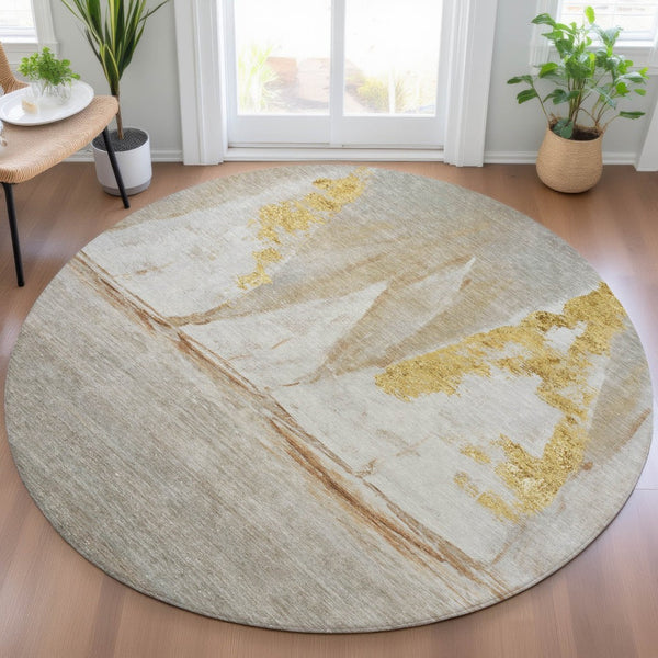 HomeRoots 5' Nautical Taupe and Gold Area Rug - Durable, Washable Design for Indoor and Outdoor Spaces 8' Round 631049