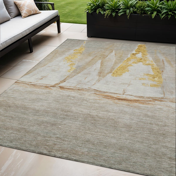 HomeRoots 5' Nautical Taupe and Gold Area Rug - Durable, Washable Design for Indoor and Outdoor Spaces 8' X 10' 631050
