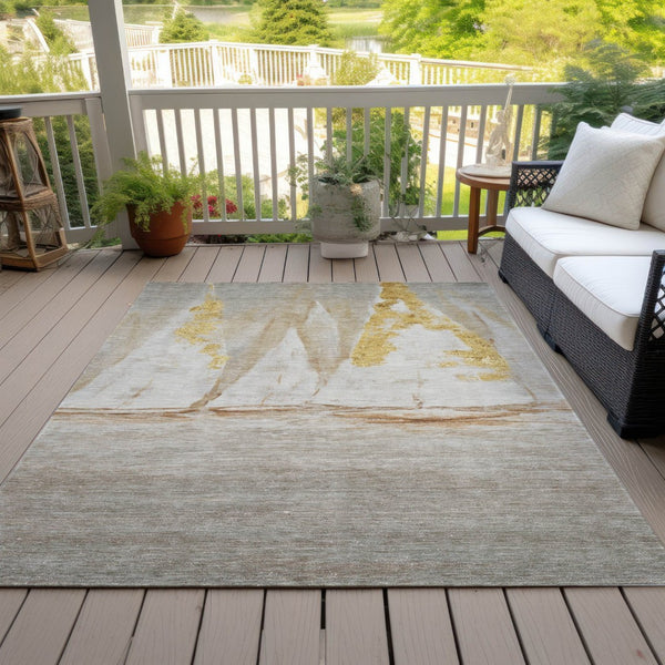 HomeRoots 5' Nautical Taupe and Gold Area Rug - Durable, Washable Design for Indoor and Outdoor Spaces 8' X 10' 631050