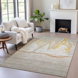 HomeRoots 5' Nautical Taupe and Gold Area Rug - Durable, Washable Design for Indoor and Outdoor Spaces 9' X 12' 631051