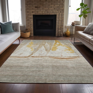 HomeRoots 5' Nautical Taupe and Gold Area Rug - Durable, Washable Design for Indoor and Outdoor Spaces 9' X 12' 631051