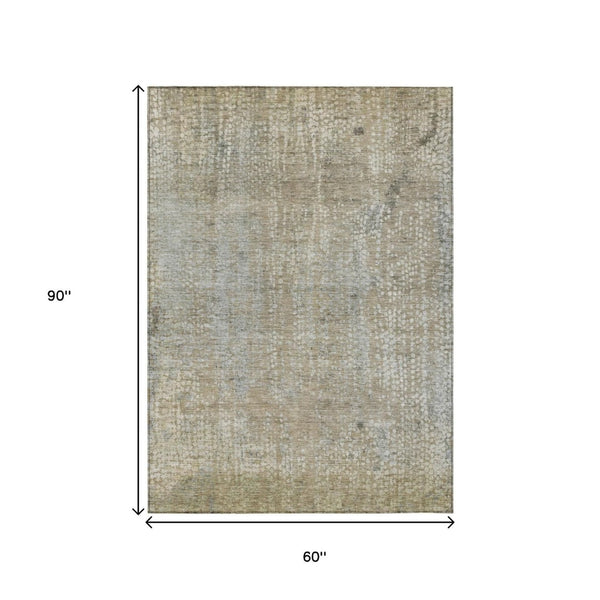 HomeRoots 5' Abstract Beige and Ivory Indoor Outdoor Area Rug - Durable, Washable, Modern Style for Any Space 5' X 8' 631054