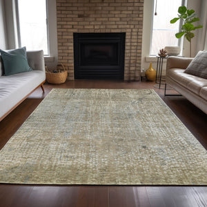 HomeRoots 5' Abstract Beige and Ivory Indoor Outdoor Area Rug - Durable, Washable, Modern Style for Any Space 5' X 8' 631054