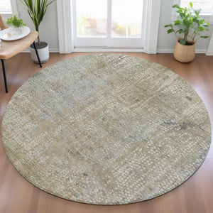 HomeRoots 5' Abstract Beige and Ivory Indoor Outdoor Area Rug - Durable, Washable, Modern Style for Any Space 8' Round 631055