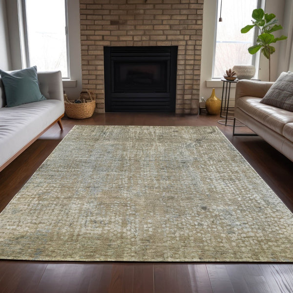 HomeRoots 5' Abstract Beige and Ivory Indoor Outdoor Area Rug - Durable, Washable, Modern Style for Any Space 10' X 14' 631058