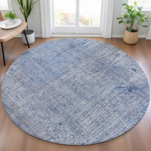 HomeRoots 5' Stylish Blue and Ivory Abstract Area Rug - Durable, Washable, Perfect for Indoor and Outdoor Use 8' Round 631061