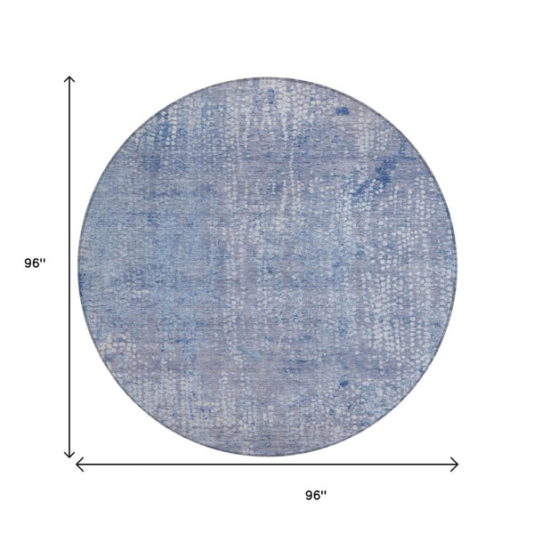 HomeRoots 5' Stylish Blue and Ivory Abstract Area Rug - Durable, Washable, Perfect for Indoor and Outdoor Use 8' Round 631061