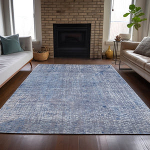 HomeRoots 5' Stylish Blue and Ivory Abstract Area Rug - Durable, Washable, Perfect for Indoor and Outdoor Use 9' X 12' 631063