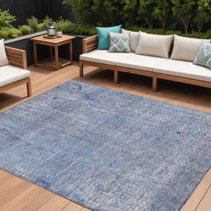 HomeRoots 5' Stylish Blue and Ivory Abstract Area Rug - Durable, Washable, Perfect for Indoor and Outdoor Use 10' X 14' 631064