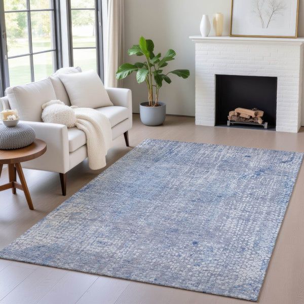 HomeRoots 5' Stylish Blue and Ivory Abstract Area Rug - Durable, Washable, Perfect for Indoor and Outdoor Use 10' X 14' 631064