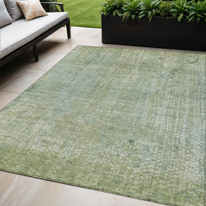 HomeRoots 5' Green and Ivory Abstract Area Rug - Stylish Washable Indoor/Outdoor Rug for High-Traffic Spaces 5' X 8' 631066