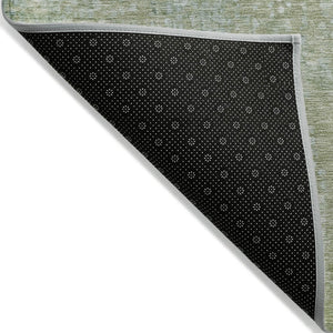 HomeRoots 5' Green and Ivory Abstract Area Rug - Stylish Washable Indoor/Outdoor Rug for High-Traffic Spaces 8' Round 631067