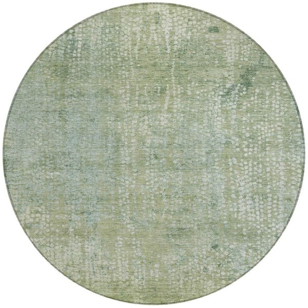HomeRoots 5' Green and Ivory Abstract Area Rug - Stylish Washable Indoor/Outdoor Rug for High-Traffic Spaces 8' Round 631067