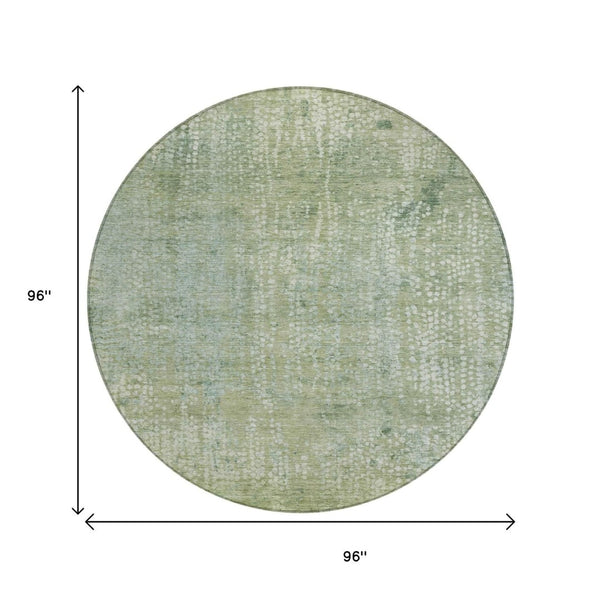 HomeRoots 5' Green and Ivory Abstract Area Rug - Stylish Washable Indoor/Outdoor Rug for High-Traffic Spaces 8' Round 631067