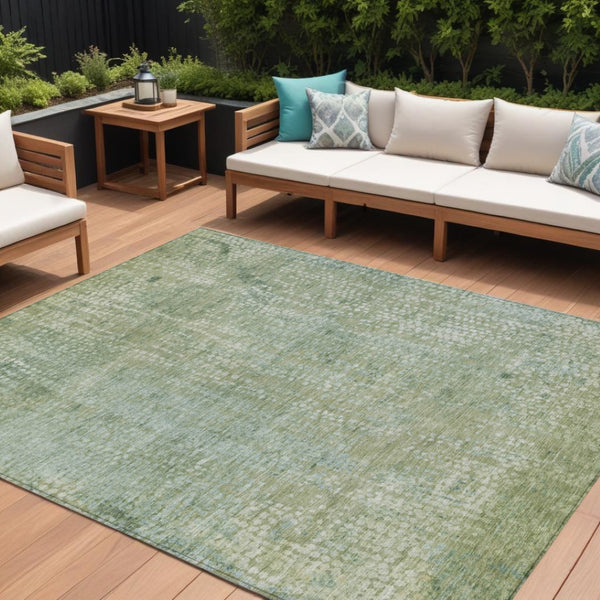 HomeRoots 5' Green and Ivory Abstract Area Rug - Stylish Washable Indoor/Outdoor Rug for High-Traffic Spaces 8' X 10' 631068