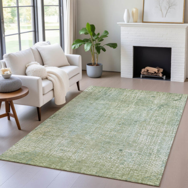 HomeRoots 5' Green and Ivory Abstract Area Rug - Stylish Washable Indoor/Outdoor Rug for High-Traffic Spaces 8' X 10' 631068