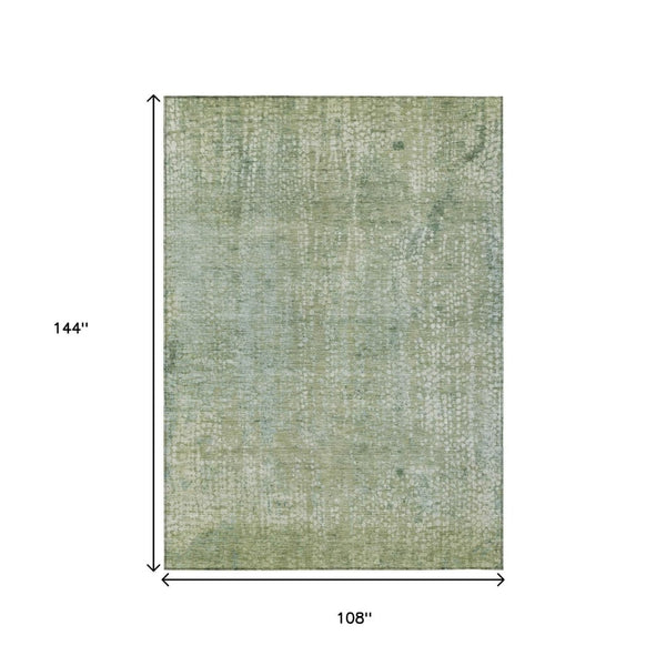 HomeRoots 5' Green and Ivory Abstract Area Rug - Stylish Washable Indoor/Outdoor Rug for High-Traffic Spaces 9' X 12' 631069