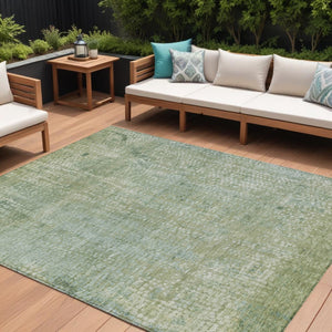 HomeRoots 5' Green and Ivory Abstract Area Rug - Stylish Washable Indoor/Outdoor Rug for High-Traffic Spaces 9' X 12' 631069