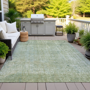 HomeRoots 5' Green and Ivory Abstract Area Rug - Stylish Washable Indoor/Outdoor Rug for High-Traffic Spaces 9' X 12' 631069