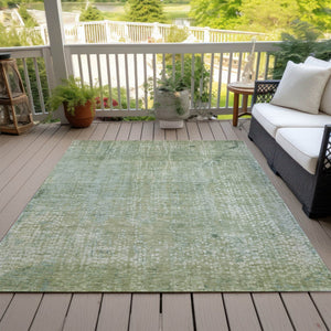 HomeRoots 5' Green and Ivory Abstract Area Rug - Stylish Washable Indoor/Outdoor Rug for High-Traffic Spaces 9' X 12' 631069