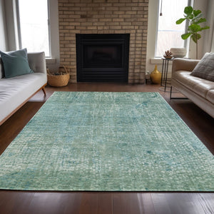 HomeRoots 5' Teal Blue and Ivory Abstract Area Rug - Stylish, Washable, Perfect for Indoor and Outdoor Spaces 5' X 8' 631072