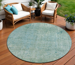 HomeRoots 5' Teal Blue and Ivory Abstract Area Rug - Stylish, Washable, Perfect for Indoor and Outdoor Spaces 8' Round 631073