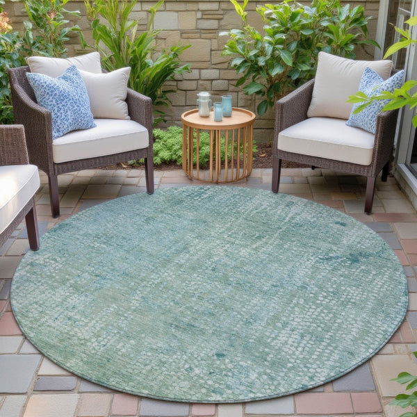 HomeRoots 5' Teal Blue and Ivory Abstract Area Rug - Stylish, Washable, Perfect for Indoor and Outdoor Spaces 8' Round 631073