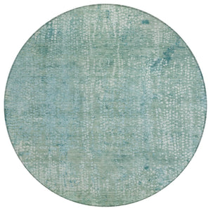 HomeRoots 5' Teal Blue and Ivory Abstract Area Rug - Stylish, Washable, Perfect for Indoor and Outdoor Spaces 8' Round 631073