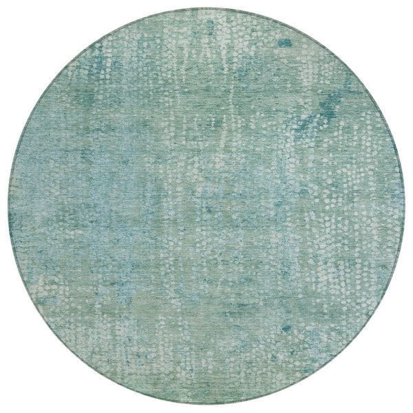 HomeRoots 5' Teal Blue and Ivory Abstract Area Rug - Stylish, Washable, Perfect for Indoor and Outdoor Spaces 8' Round 631073