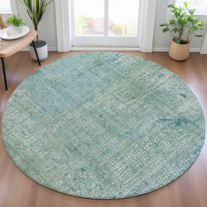 HomeRoots 5' Teal Blue and Ivory Abstract Area Rug - Stylish, Washable, Perfect for Indoor and Outdoor Spaces 8' Round 631073