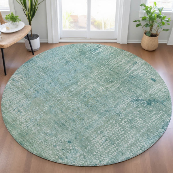 HomeRoots 5' Teal Blue and Ivory Abstract Area Rug - Stylish, Washable, Perfect for Indoor and Outdoor Spaces 8' Round 631073