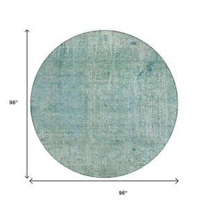 HomeRoots 5' Teal Blue and Ivory Abstract Area Rug - Stylish, Washable, Perfect for Indoor and Outdoor Spaces 8' Round 631073