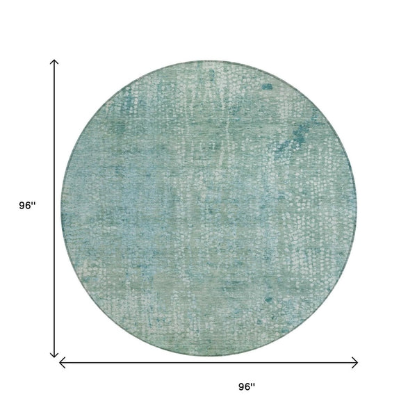 HomeRoots 5' Teal Blue and Ivory Abstract Area Rug - Stylish, Washable, Perfect for Indoor and Outdoor Spaces 8' Round 631073