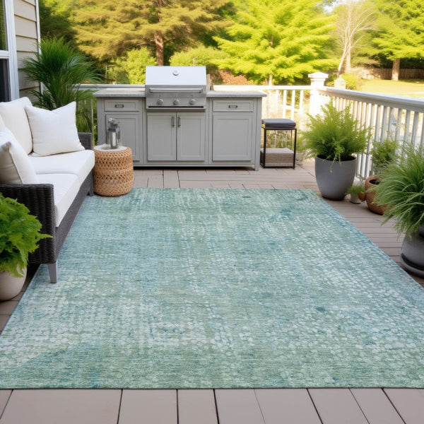 HomeRoots 5' Teal Blue and Ivory Abstract Area Rug - Stylish, Washable, Perfect for Indoor and Outdoor Spaces 8' X 10' 631074