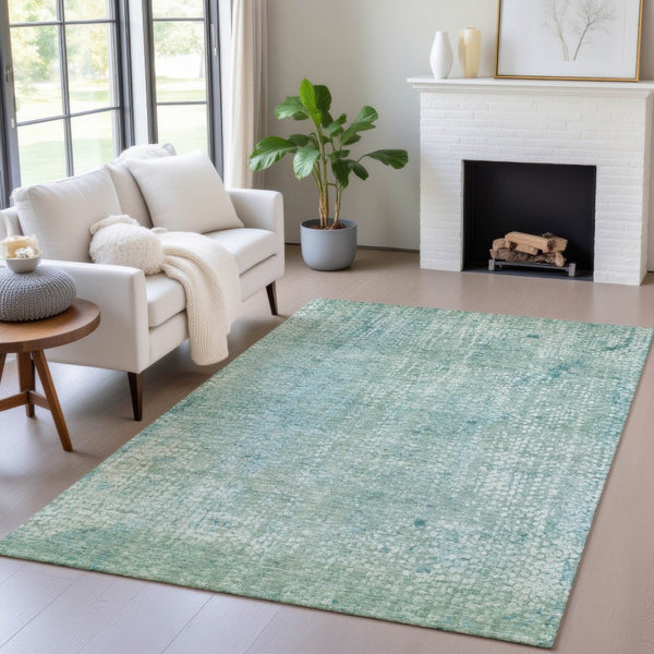 HomeRoots 5' Teal Blue and Ivory Abstract Area Rug - Stylish, Washable, Perfect for Indoor and Outdoor Spaces 8' X 10' 631074