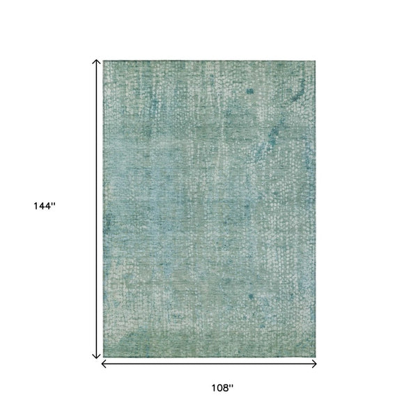 HomeRoots 5' Teal Blue and Ivory Abstract Area Rug - Stylish, Washable, Perfect for Indoor and Outdoor Spaces 9' X 12' 631075